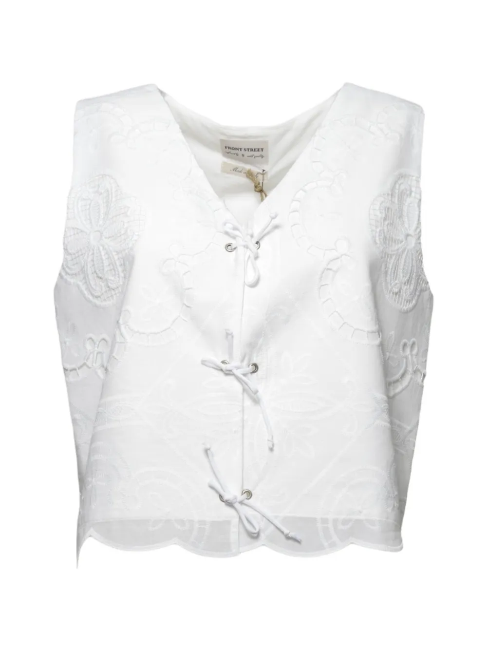 FRONT STREET 8 V-neck floral-embroidered top - Bianco