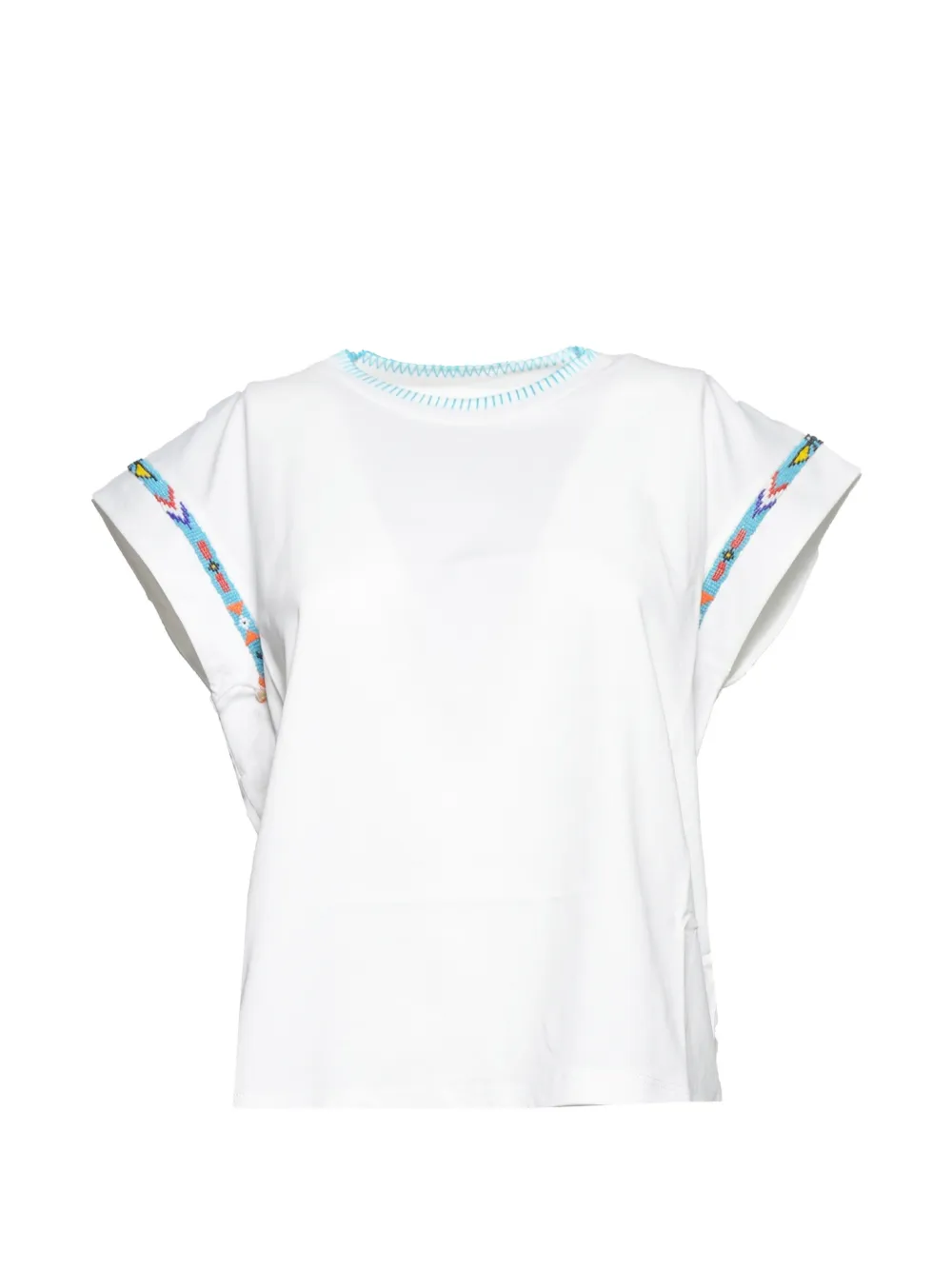 FRONT STREET 8 bead-embellished whipstitch-trim T-shirt - Bianco