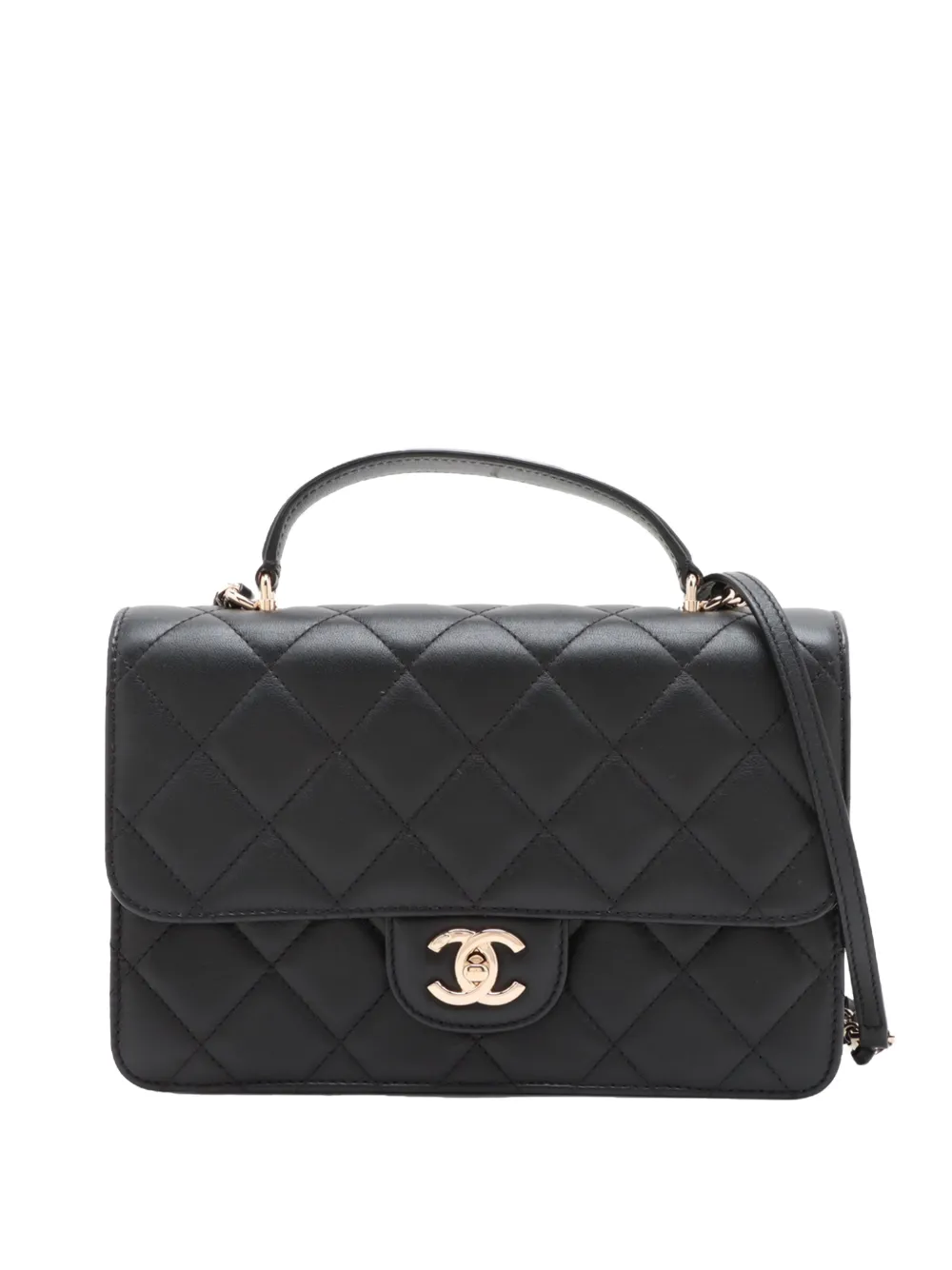CHANEL Pre-Owned 2021-2025 CC Quilted Lambskin Top Handle Flap satchel - Nero