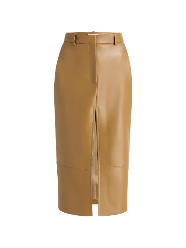 Khaite Winton Lambskin Pencil Skirt in Brown