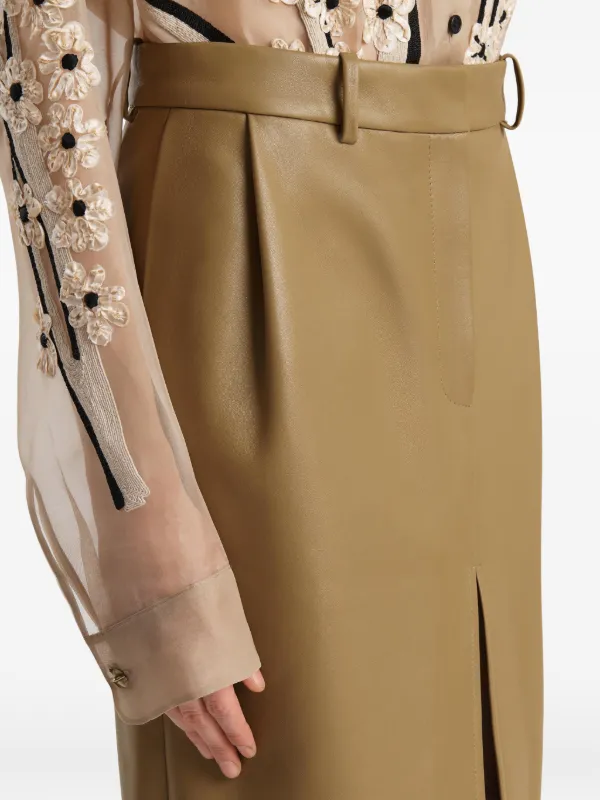 KHAITE Winton Lambskin Pencil Skirt | Brown | FARFETCH