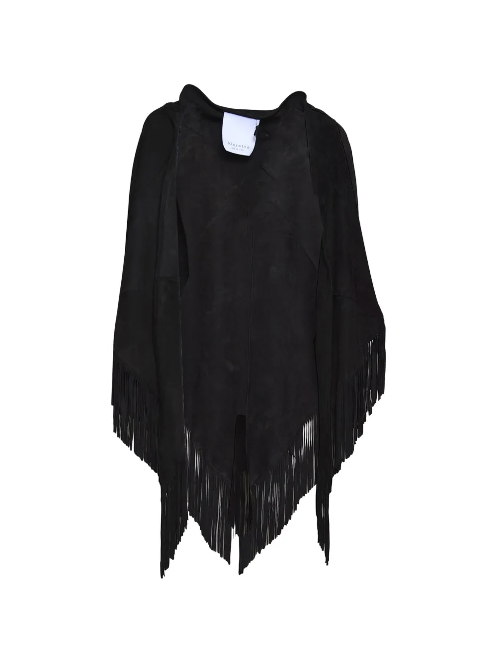 blusotto fringe-trimmed suede poncho - Schwarz