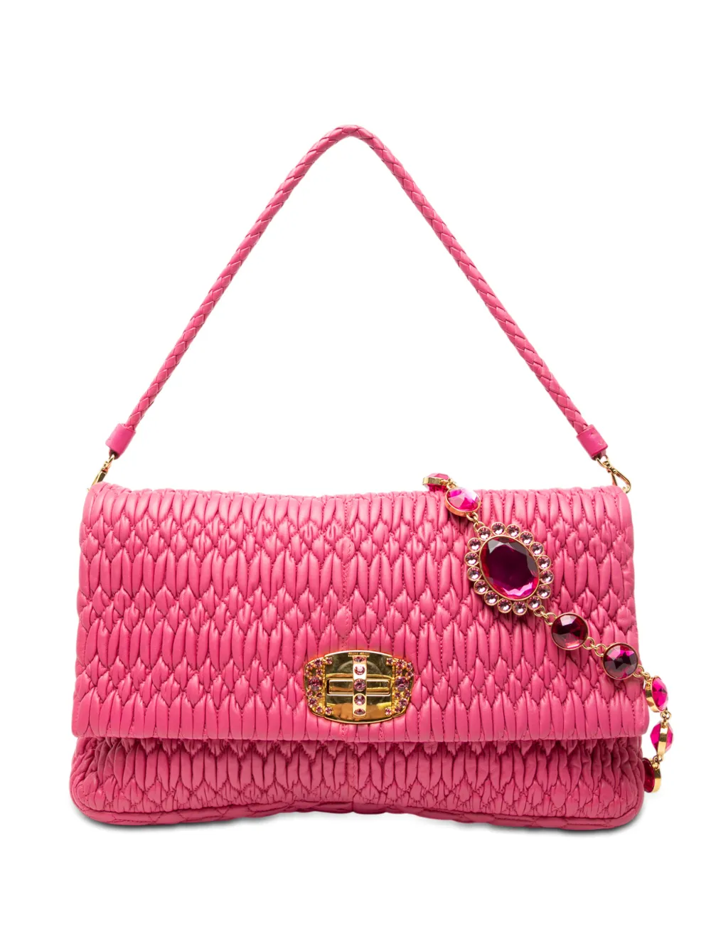Miu Miu Pre-Owned 2010-2025 Matelasse Nappa Crystal Chain satchel - Rosa