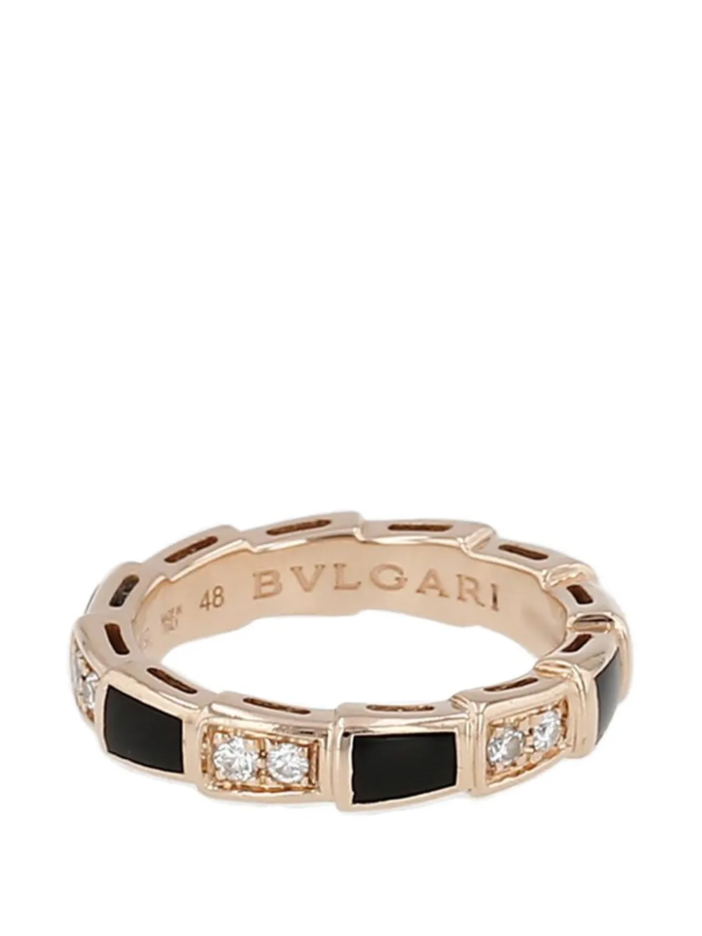 Bvlgari Pre-owned Diamond Onyx Pink Gold Serpenti Viper Ring, view 5