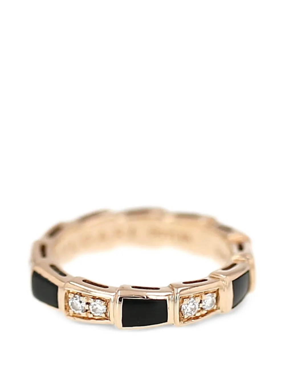  Bvlgari Pre-owned Diamond Onyx Pink Gold Serpenti Viper Ring 