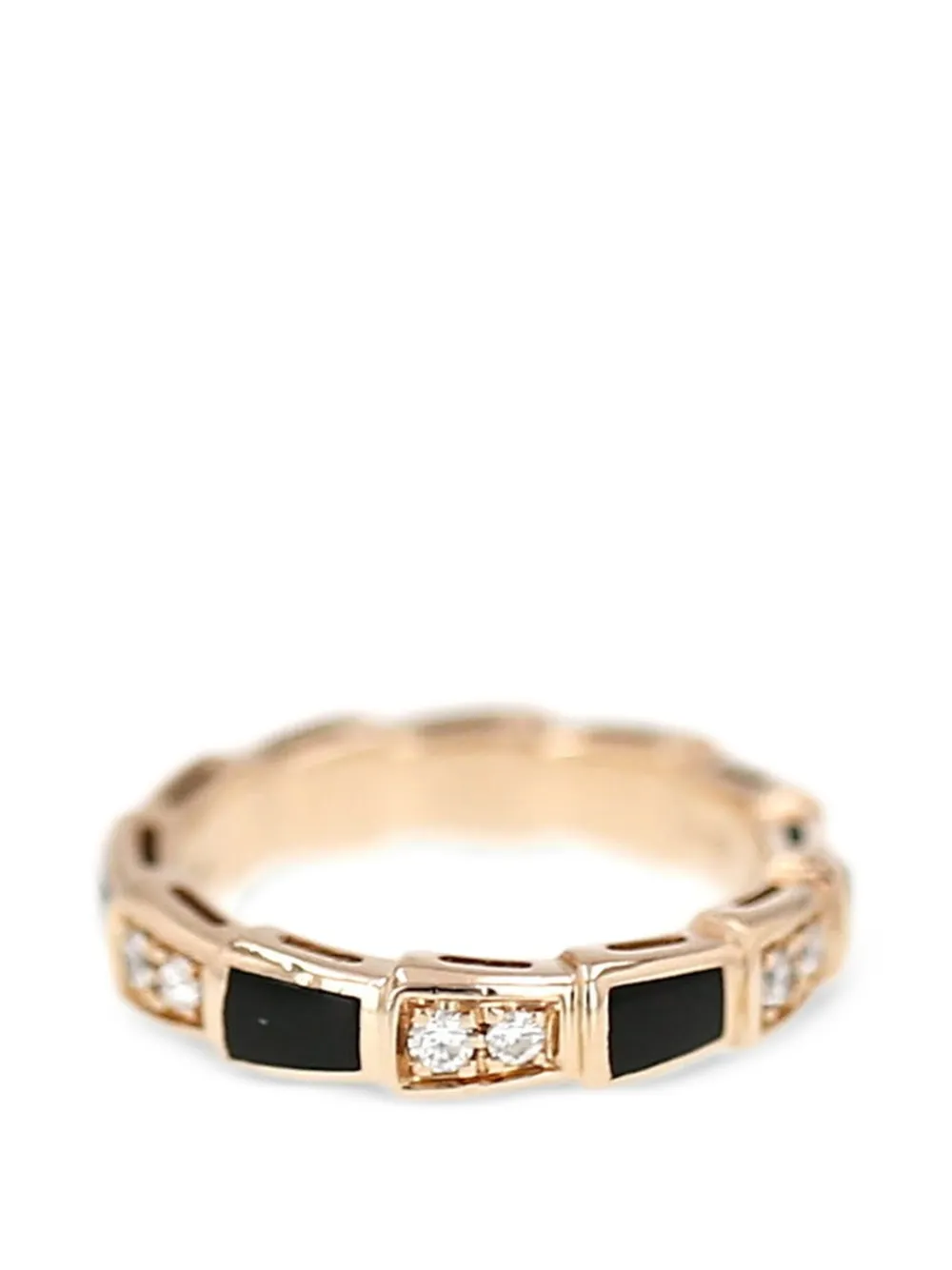  Bvlgari Pre-owned Diamond Onyx Pink Gold Serpenti Viper Ring 
