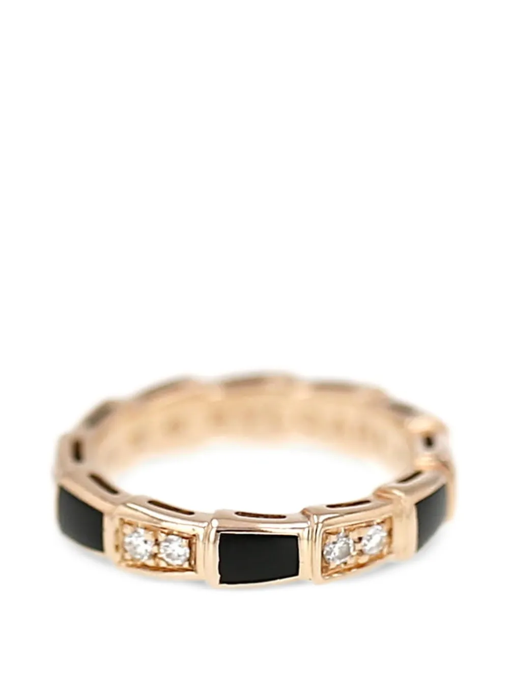 Bvlgari Pre-owned Diamond Onyx Pink Gold Serpenti Viper Ring, view 4