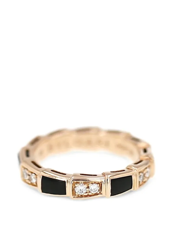 Bvlgari Pre-owned Diamond Onyx Pink Gold Serpenti Viper Ring