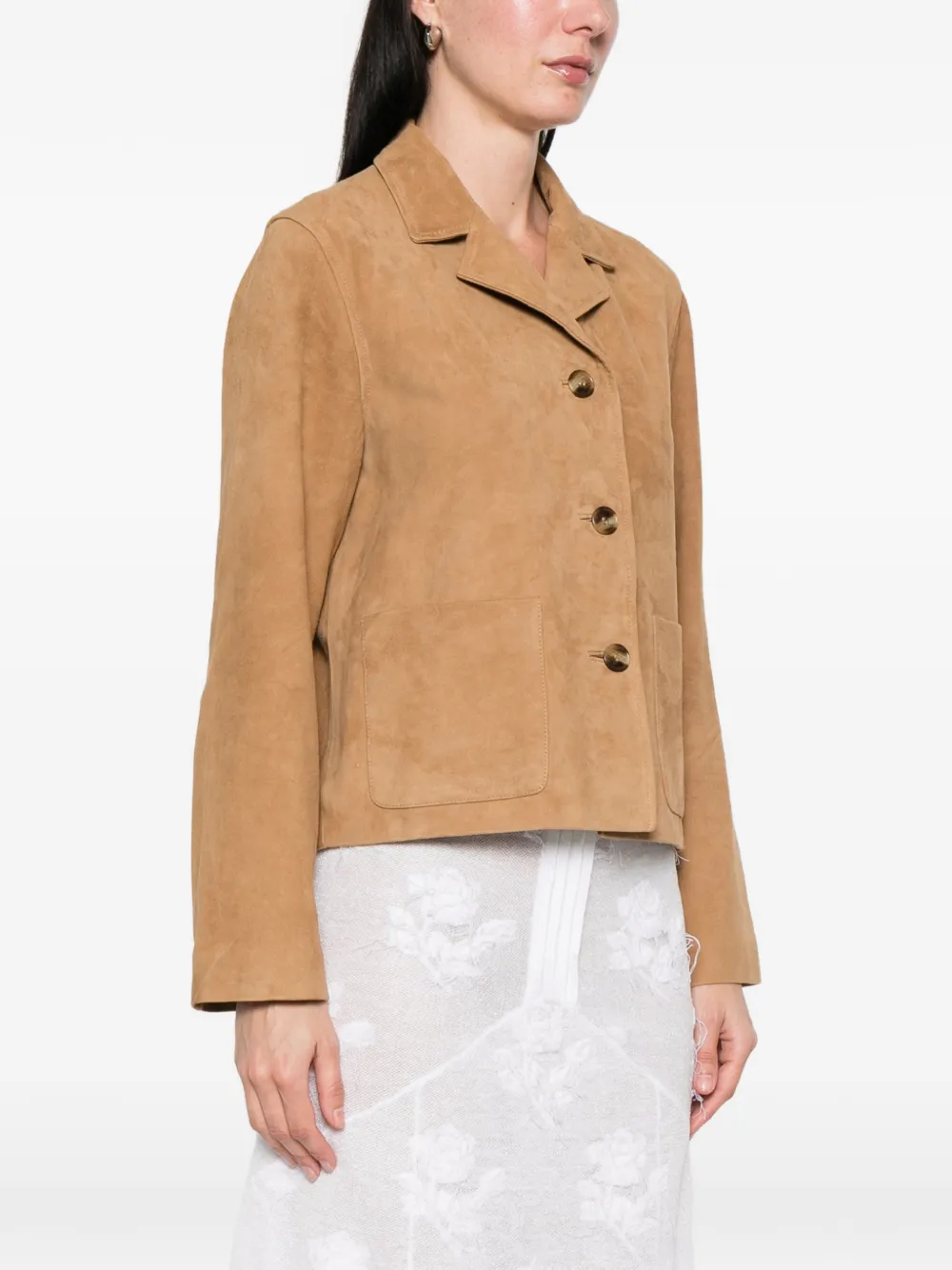  Yerse Notched-lapel Suede Jacket - Brown 