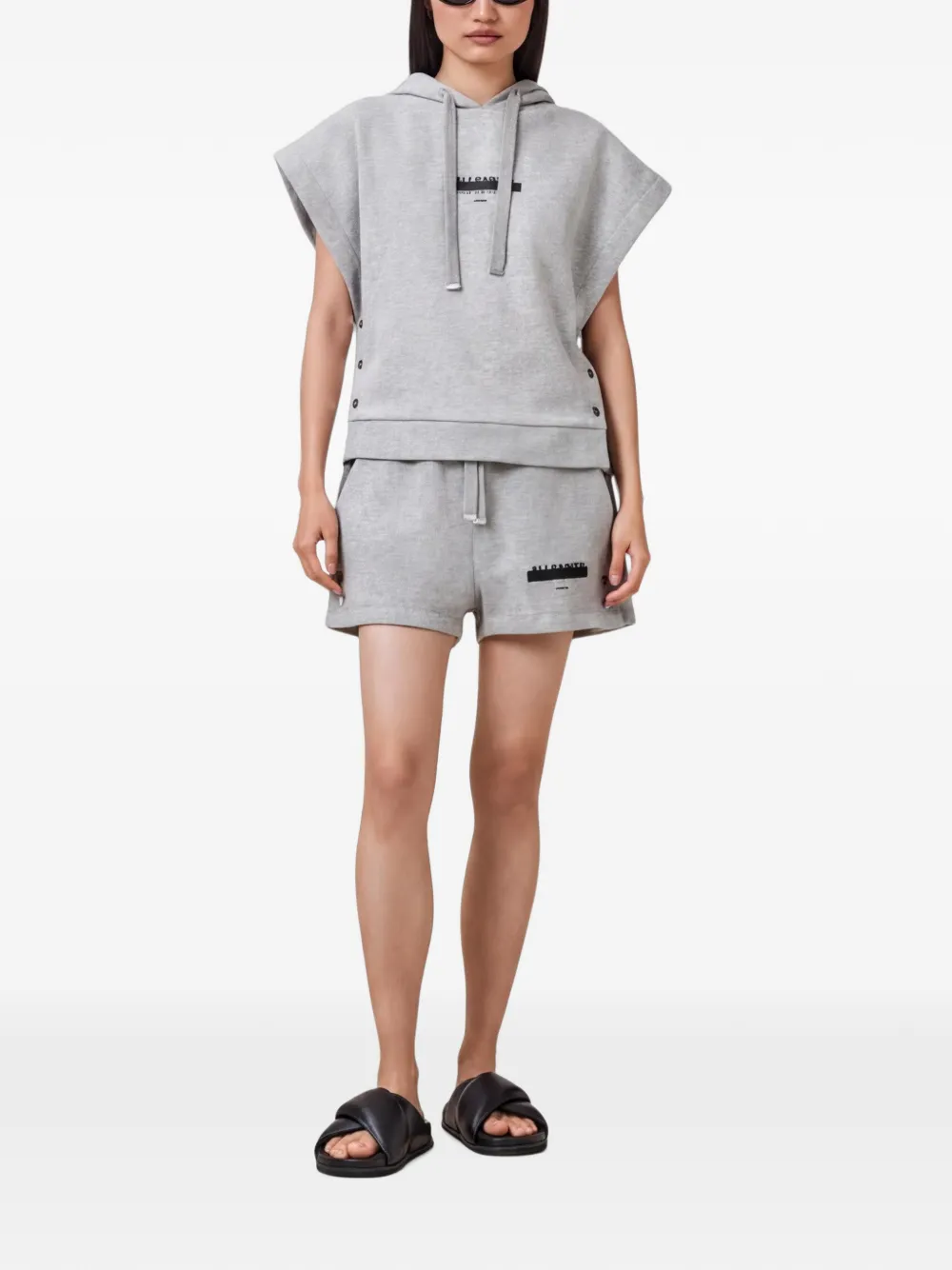 AllSaints Sorri Redact shorts met trekkoord Grijs
