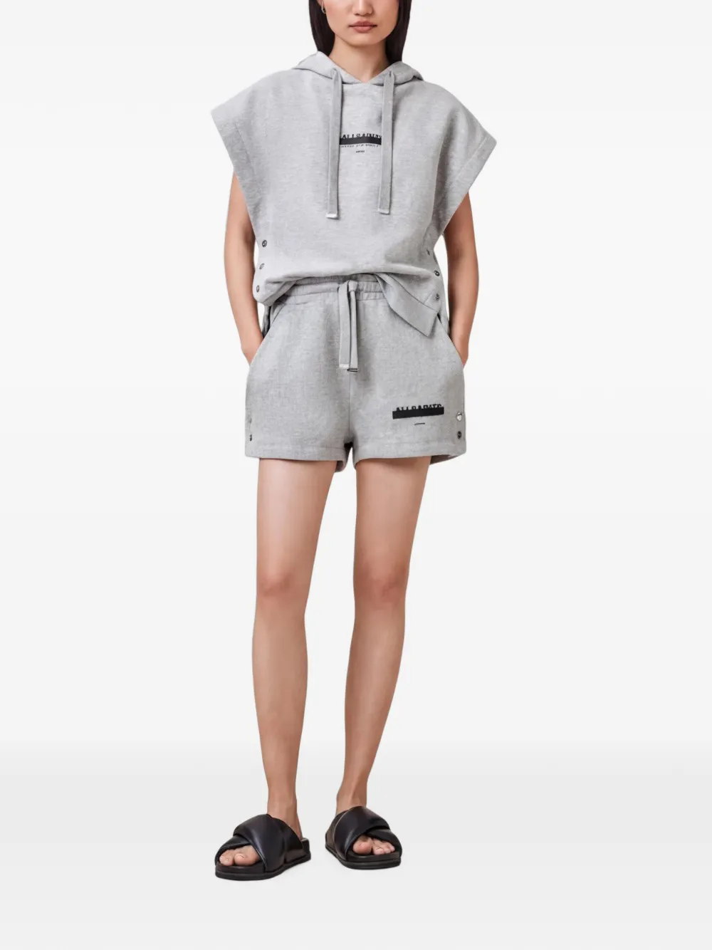 AllSaints Sorri Redact shorts met trekkoord Grijs
