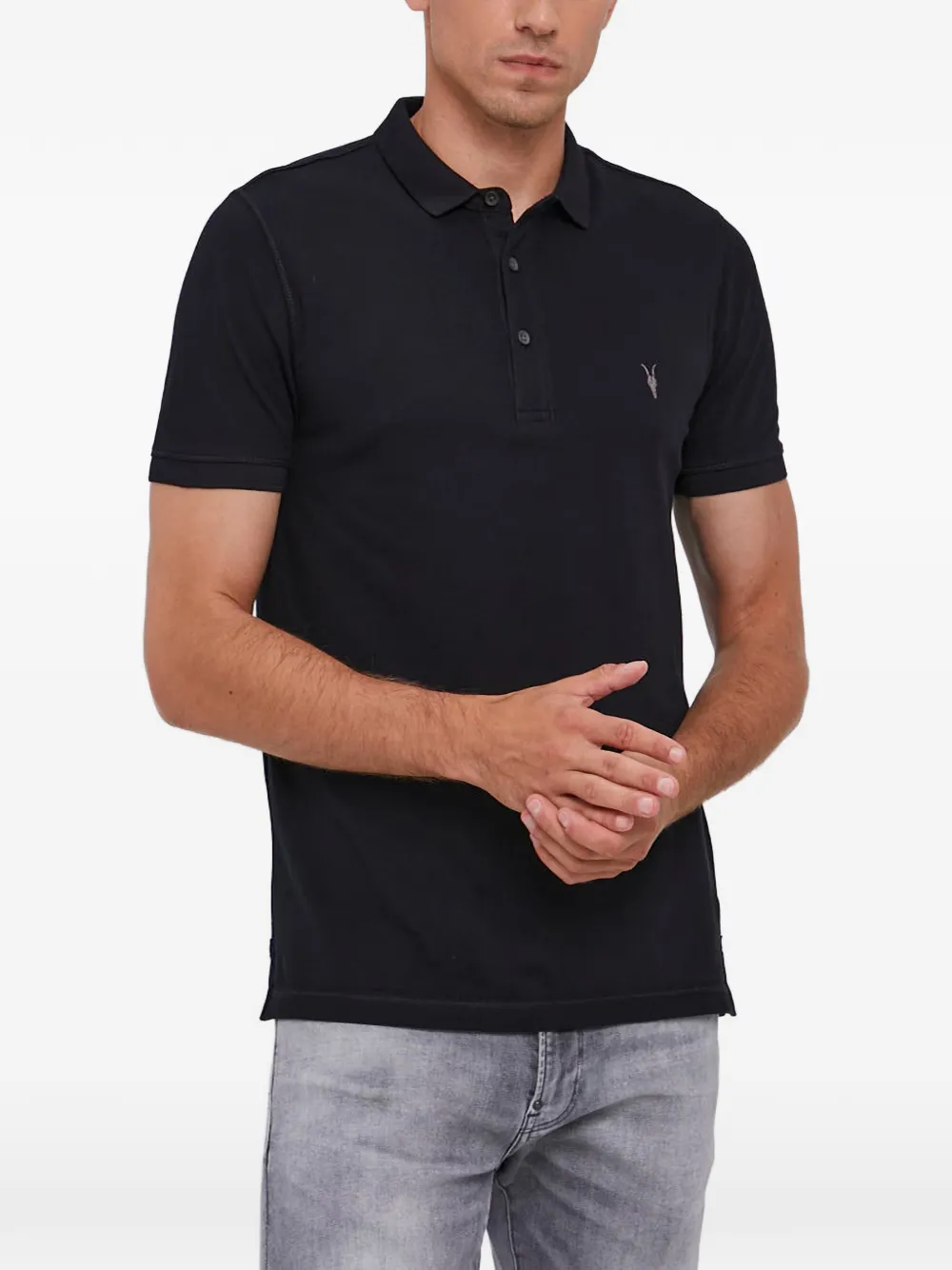 AllSaints embroidered Ramskull polo shirt - Nero