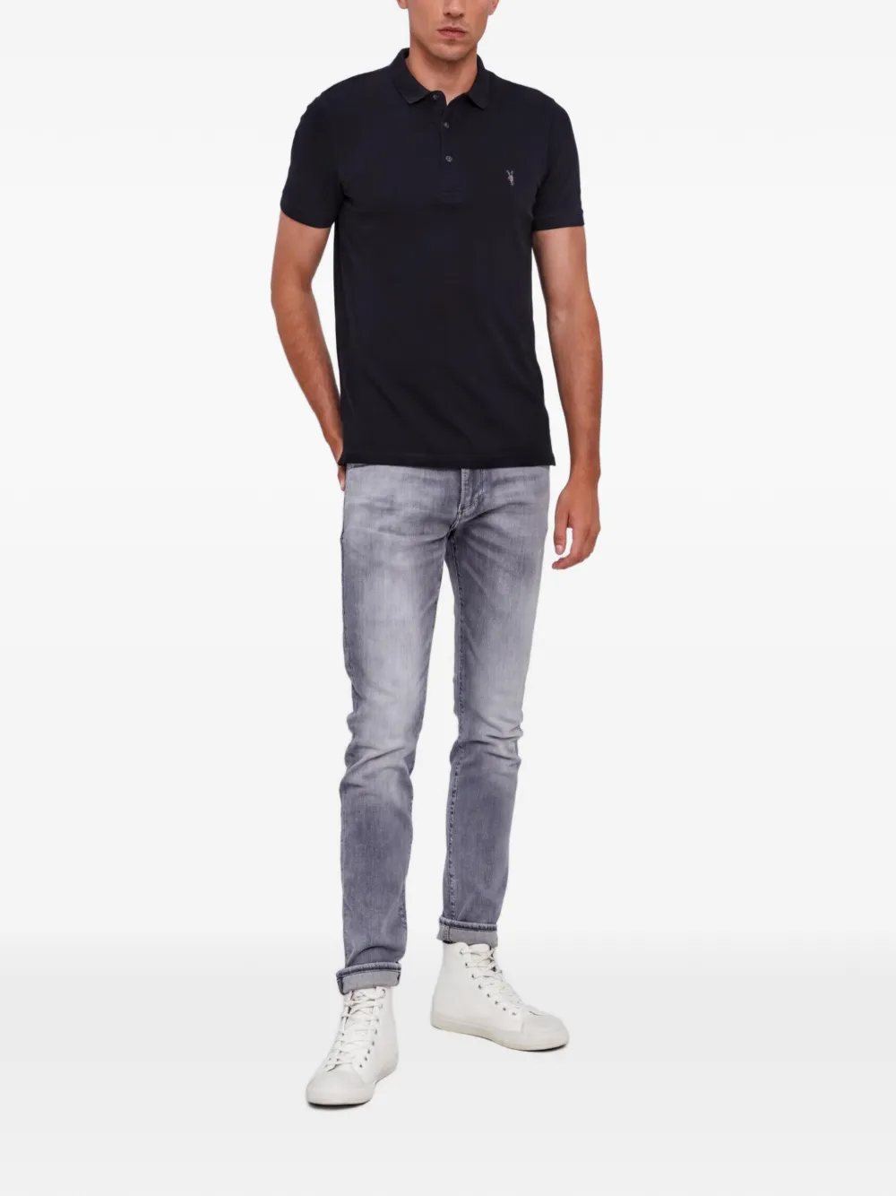 AllSaints Ramskull poloshirt met borduurwerk Zwart