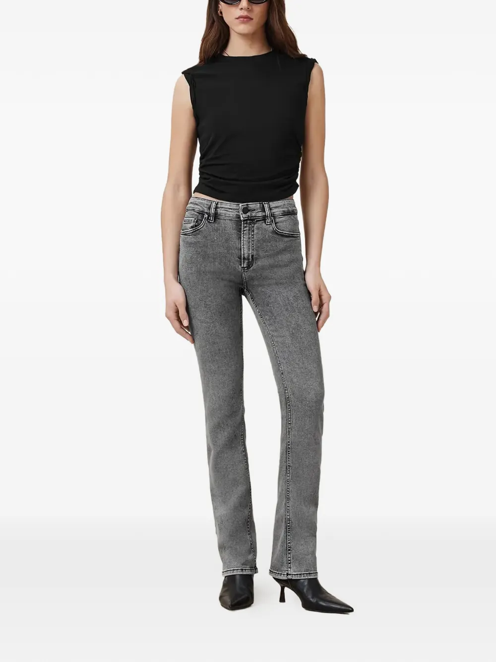 AllSaints West mouwloze top met ruches Zwart