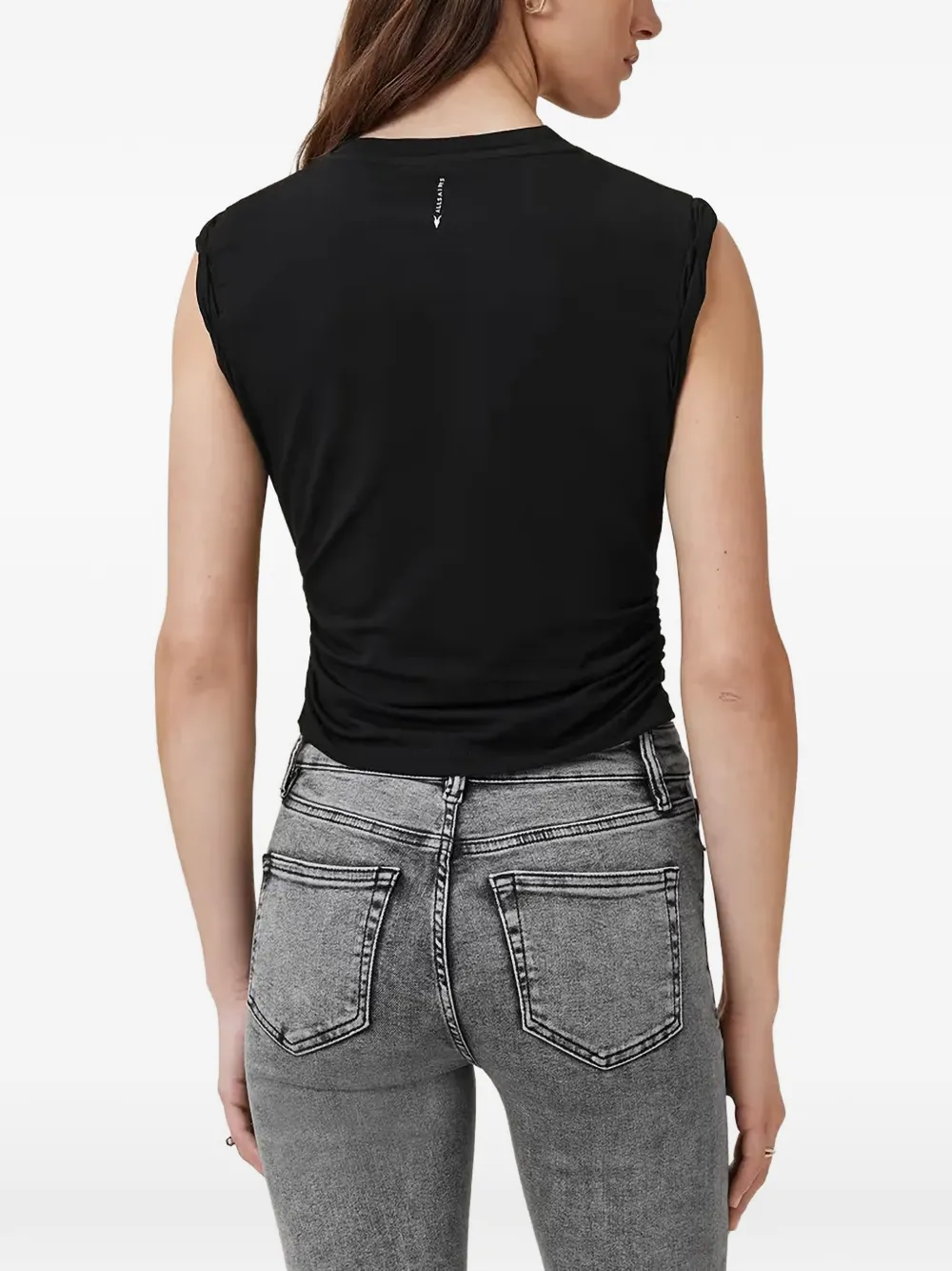 AllSaints West mouwloze top met ruches Zwart