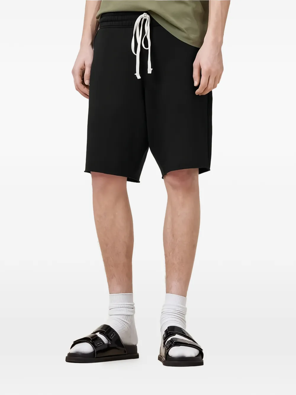 Allsaints Drawstring Raw-edge Shorts In Black