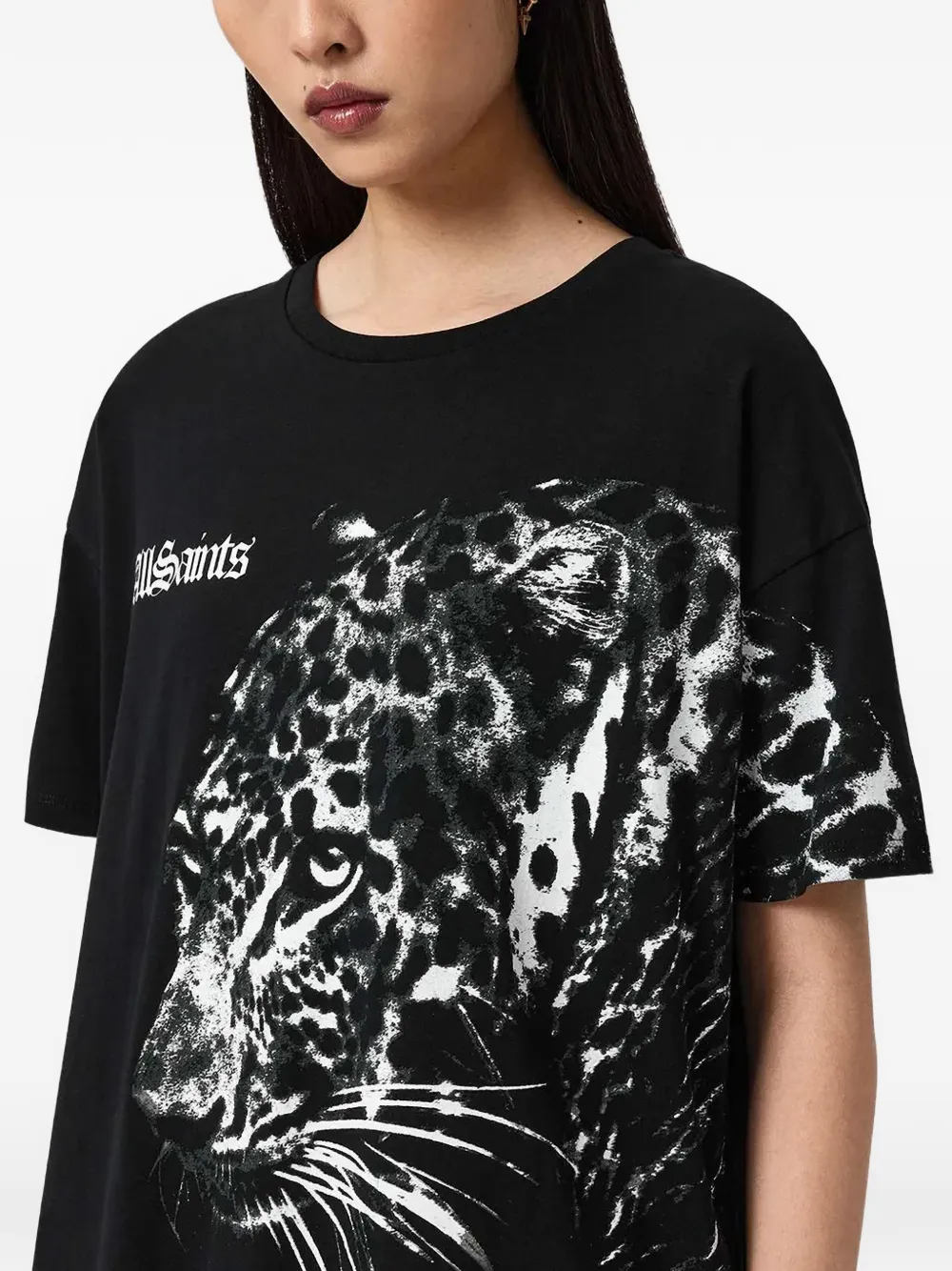 AllSaints T-shirtjurk met luipaardprint Zwart