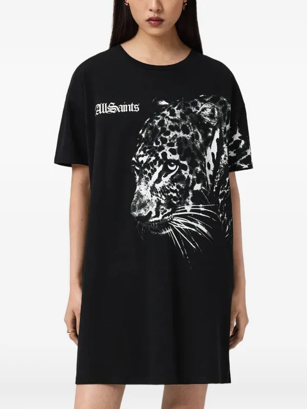 all saints black t shirt dress AllSaints leopard-print T-shirt | All Clear Corded Shift