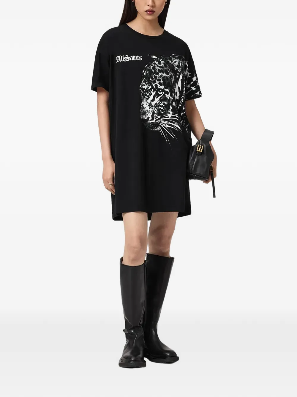 AllSaints T-shirtjurk met luipaardprint Zwart