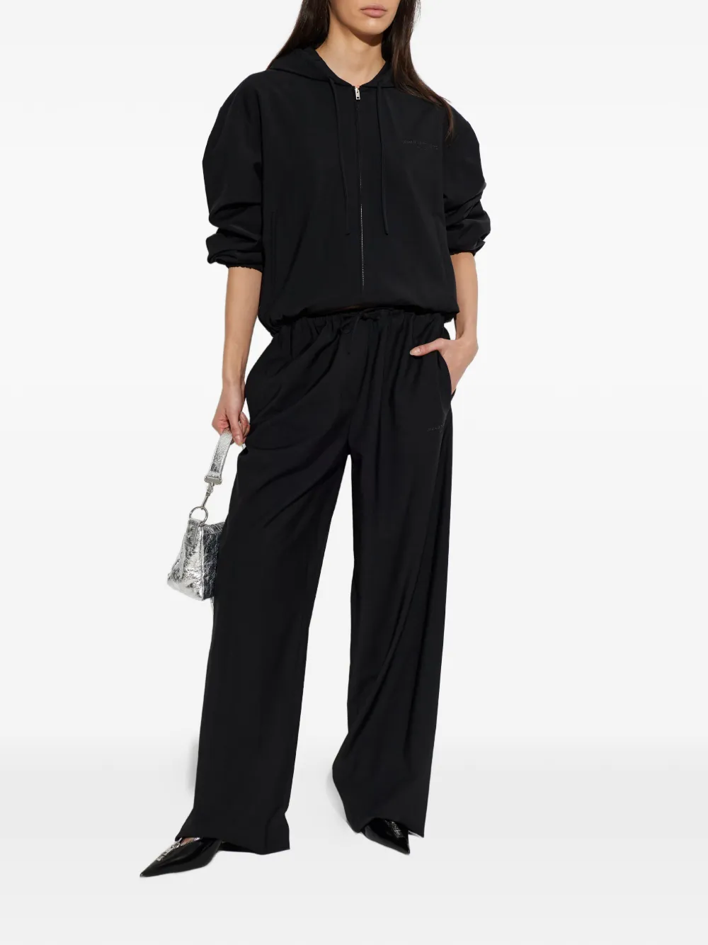 Alexander Wang Broek met trekkoordsluiting en logodetail Zwart