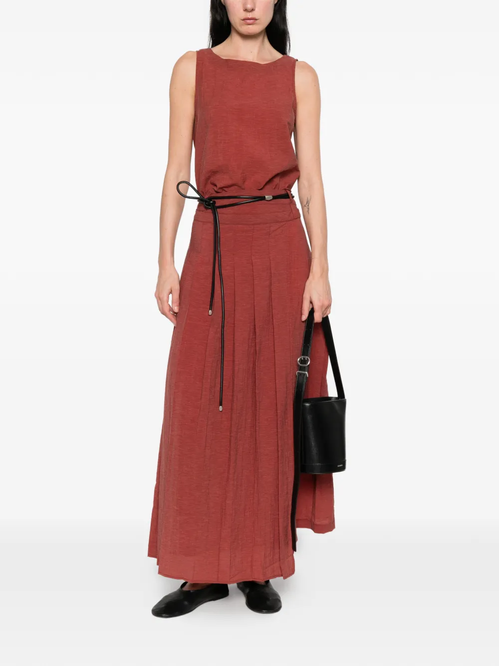  Yerse Pleated Midi Skirt - Red 