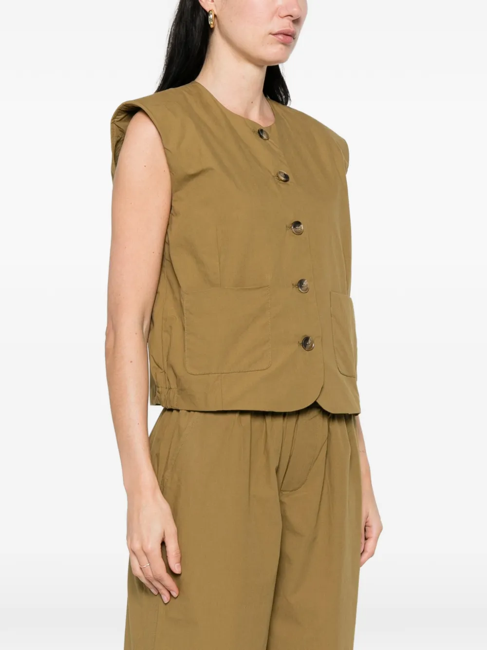  Yerse Button Cotton Vest - Green 