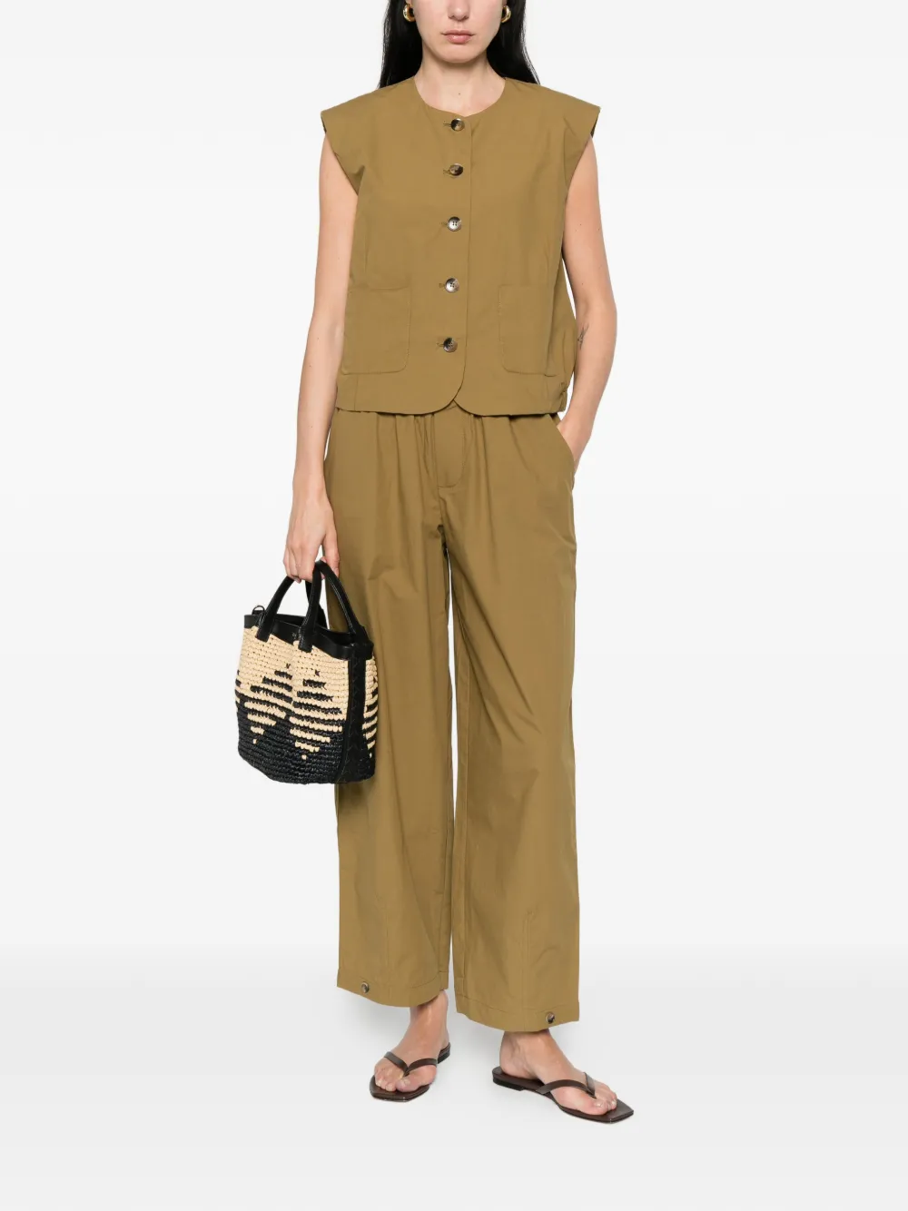  Yerse Button Cotton Vest - Green 