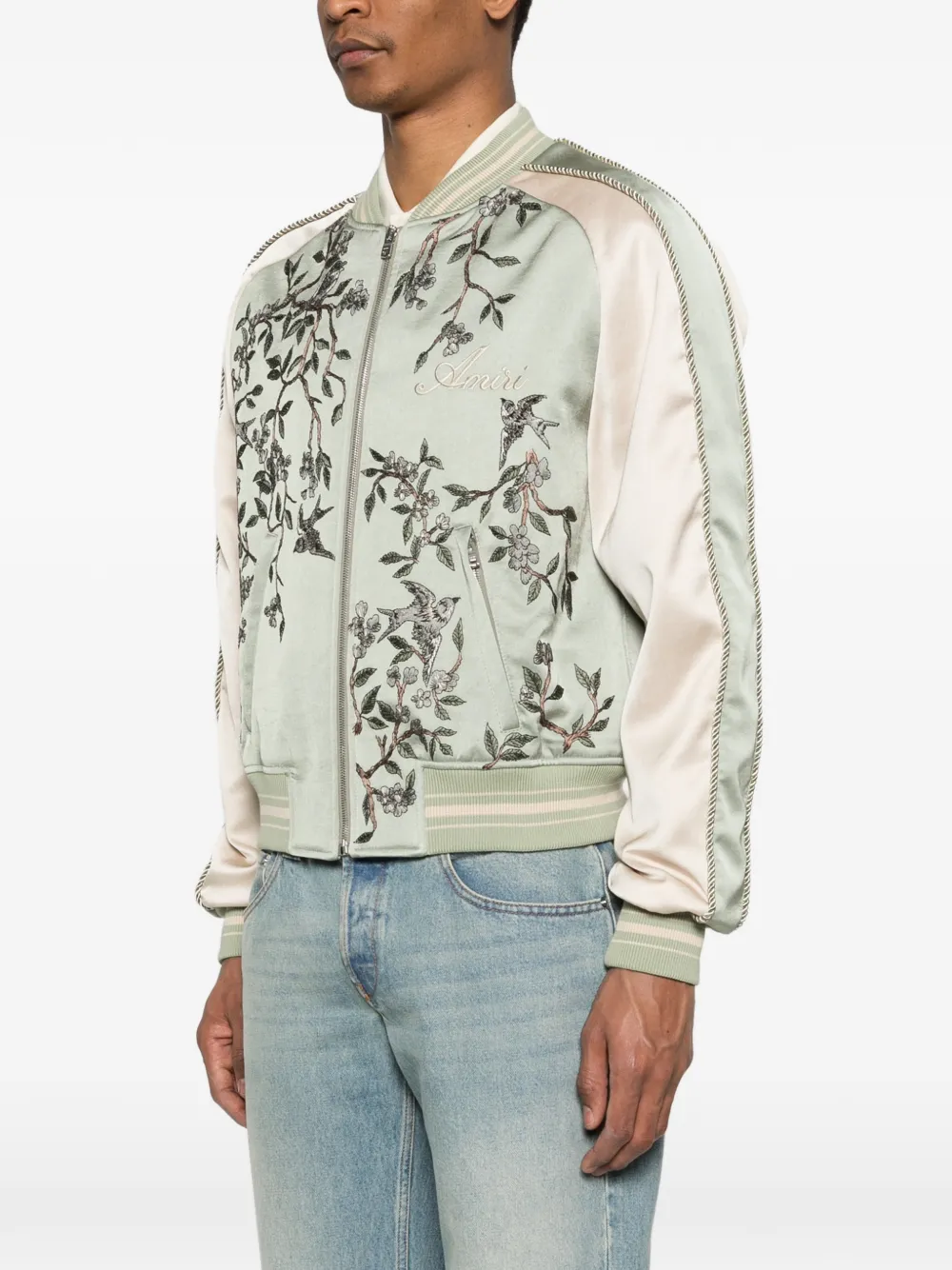  Amiri Floral-embroidered Bomber Jacket - Green 