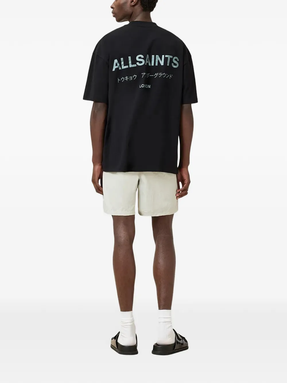 AllSaints Soleil zwembroek met trekkoord en logoprint Beige