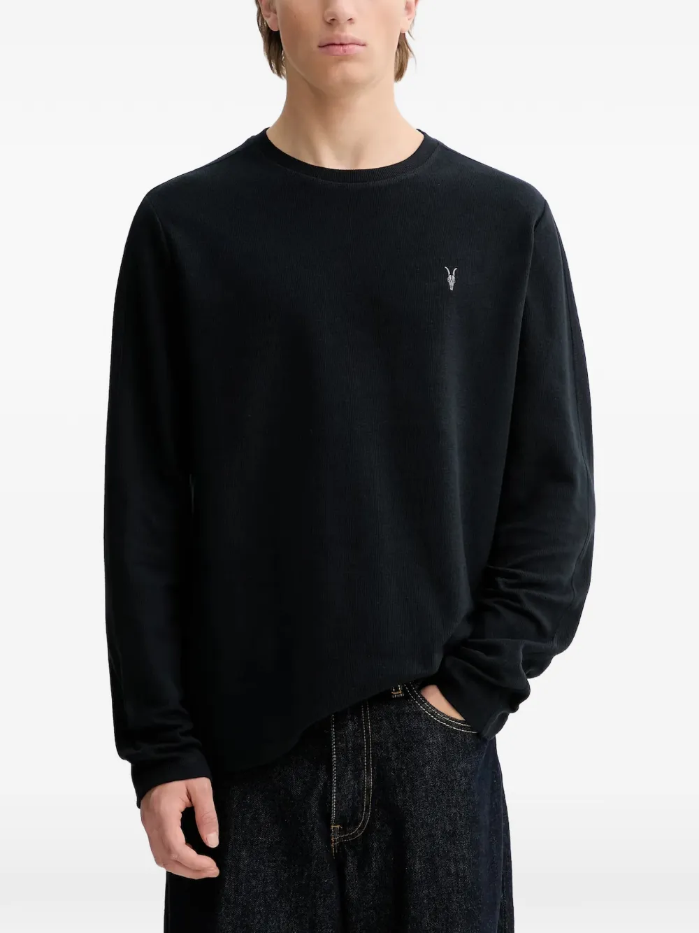 AllSaints Rowe skull-embroidered long-sleeve t-shirt - Nero