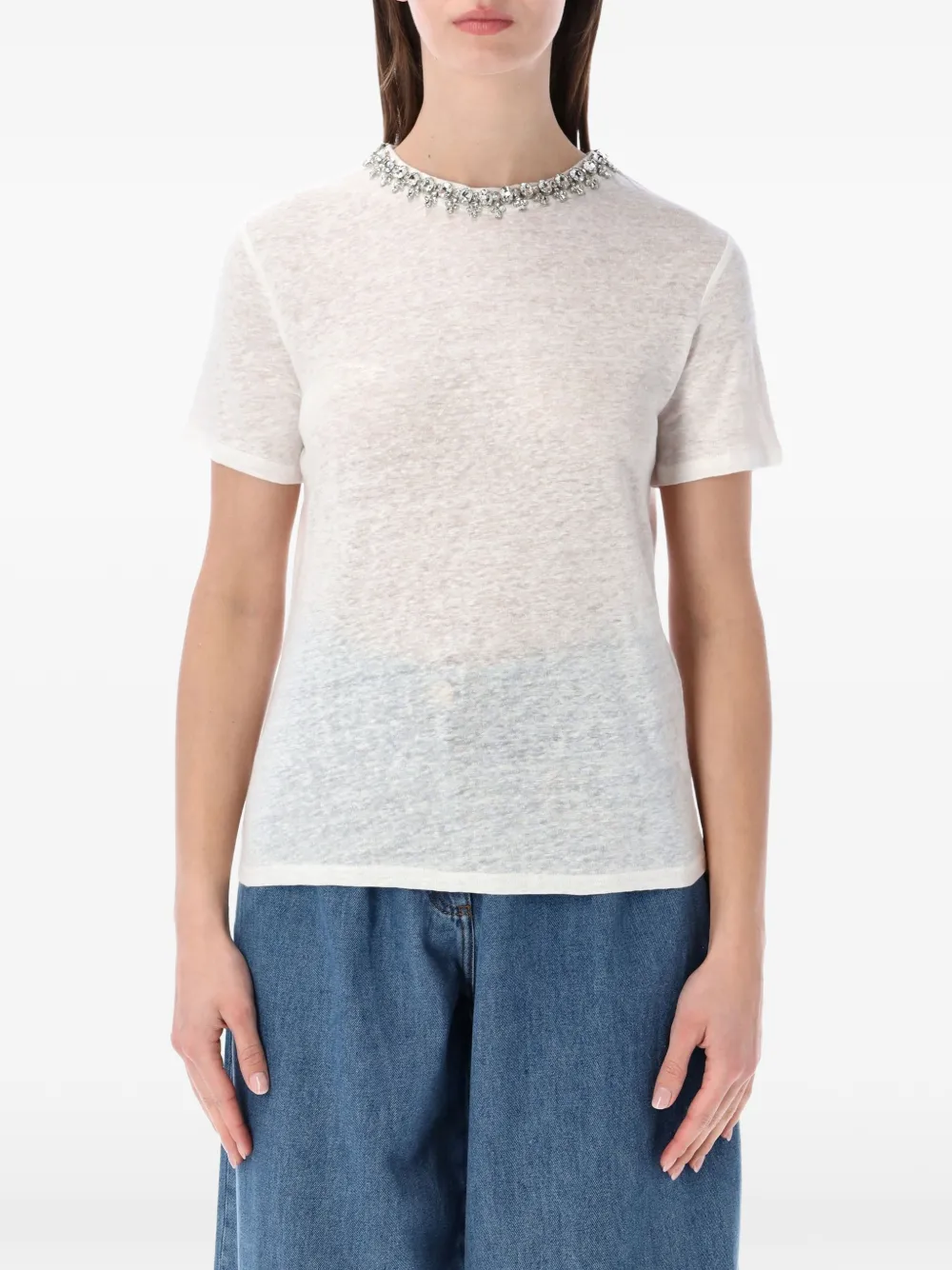 ZIMMERMANN crystal-embellished T-shirt - Bianco