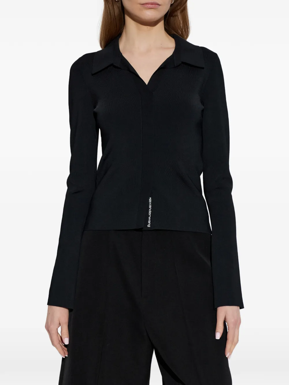  Alexander Wang Long-sleeve Polo-collar Blouse - Black 