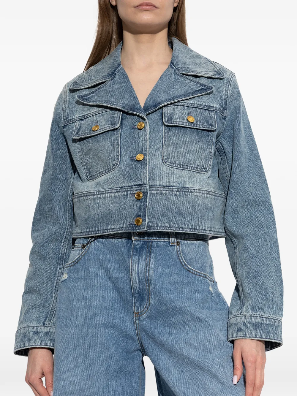  Michael Michael Kors Button Cropped Jacket - Blue 