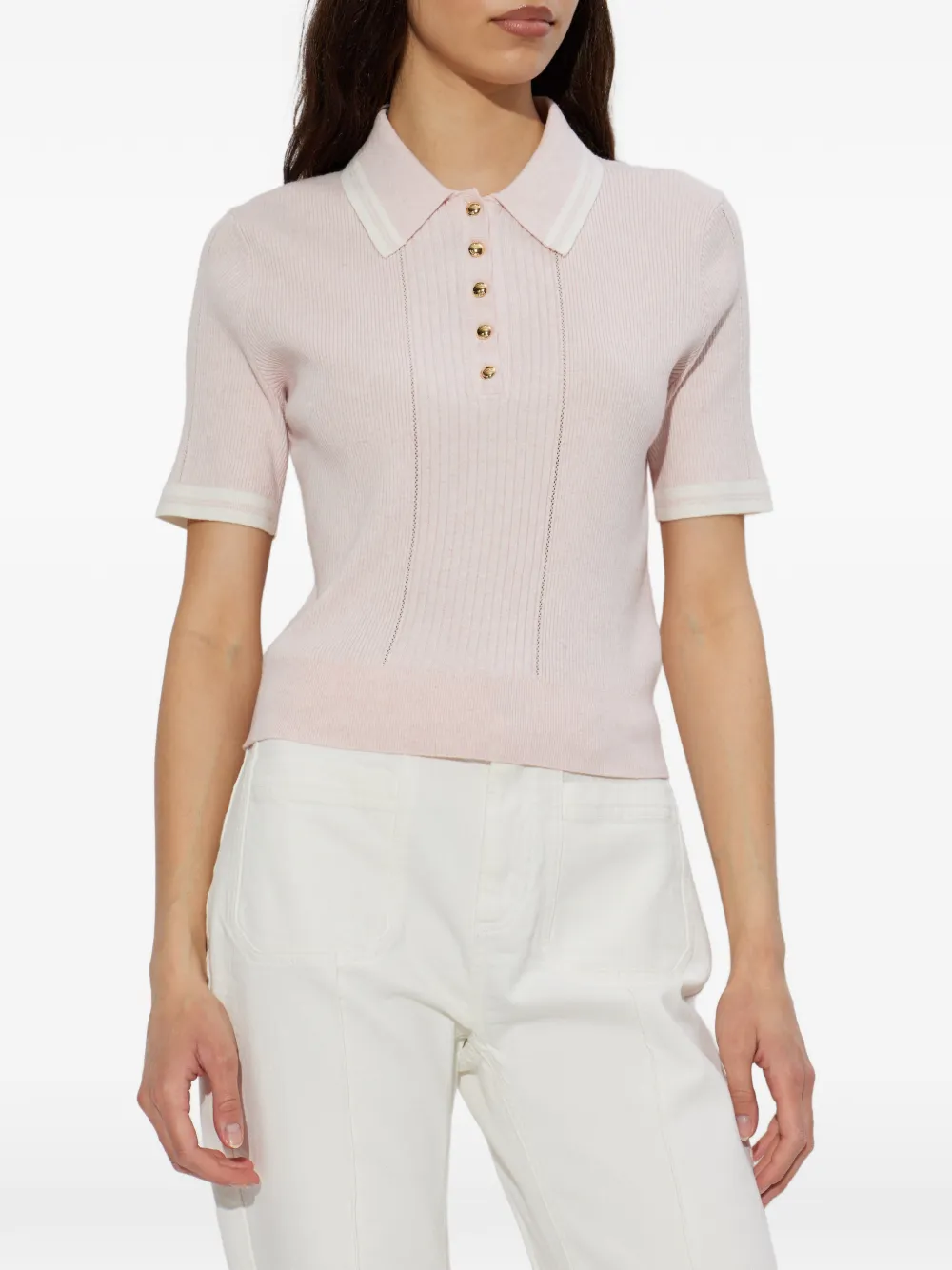 Rag & Bone Laurie Ribbed Button Polo Top - Pink 