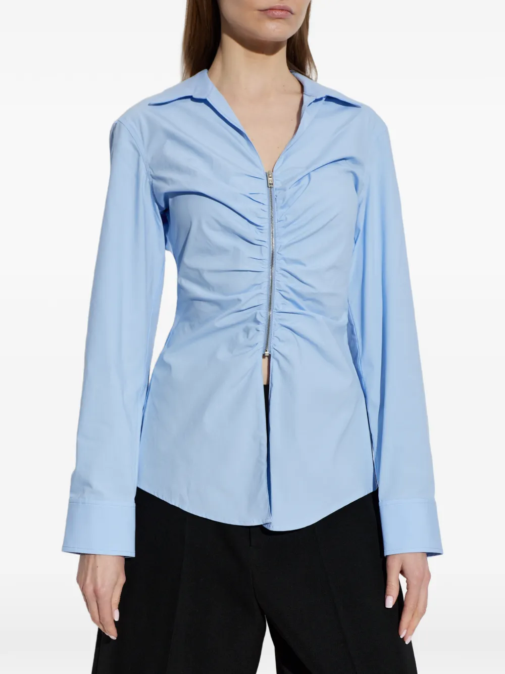  Alexander Wang Zip-up Ruched-detail Shirt - Blue 