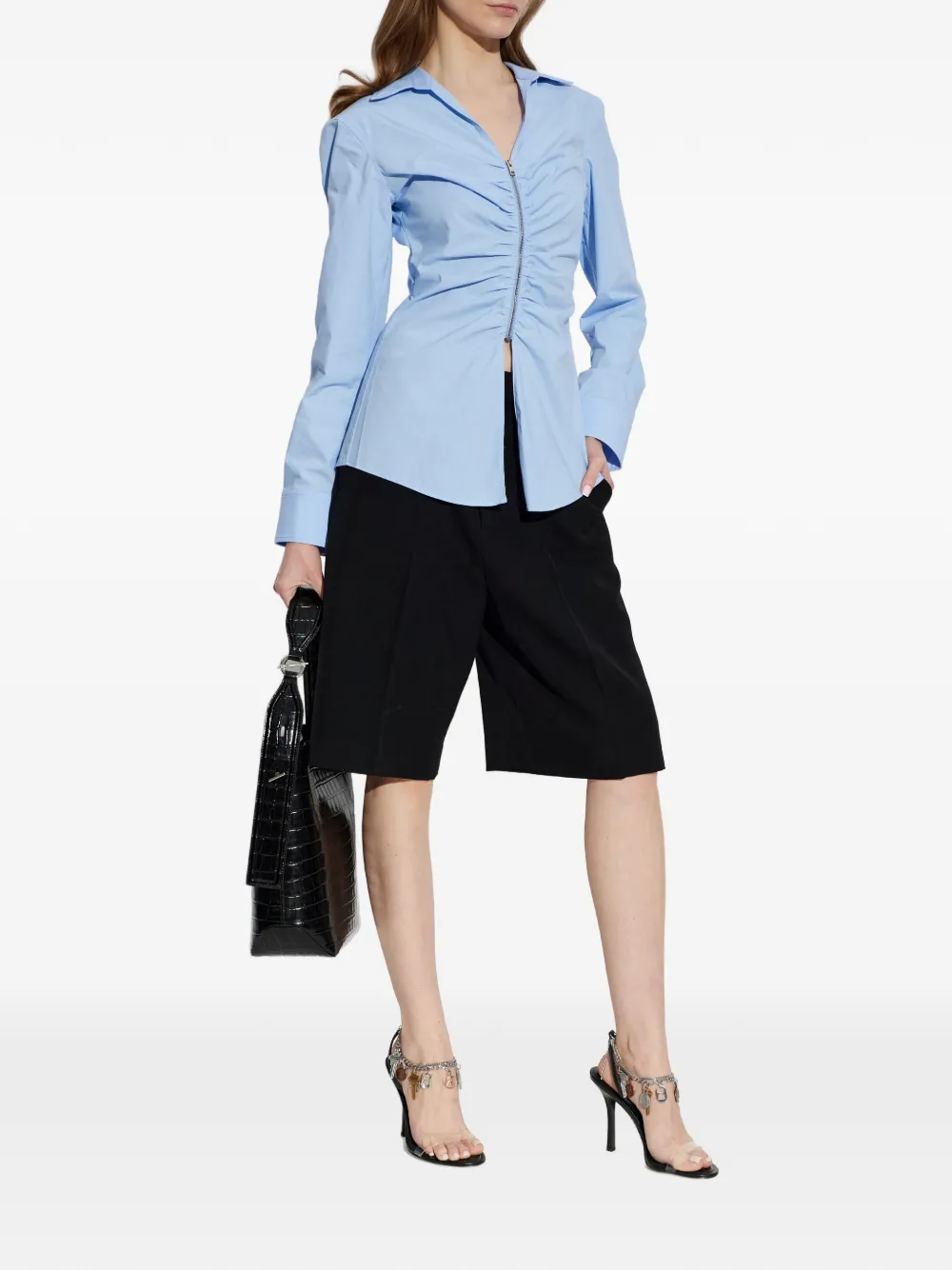  Alexander Wang Zip-up Ruched-detail Shirt - Blue 