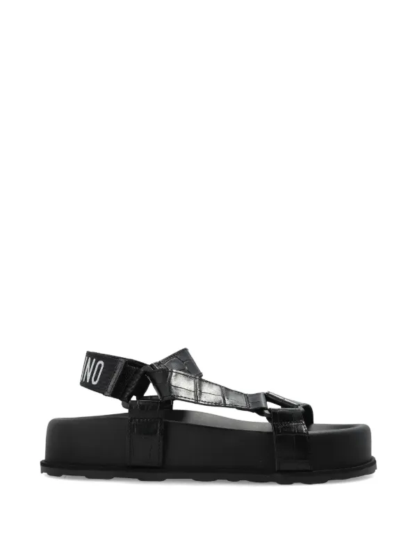 Moschino Crocodile-embossed Sandals in Black
