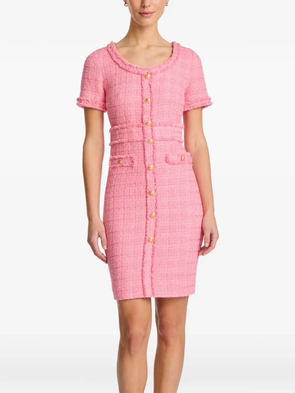 WEILL PARIS Tweed jurk met franje Roze