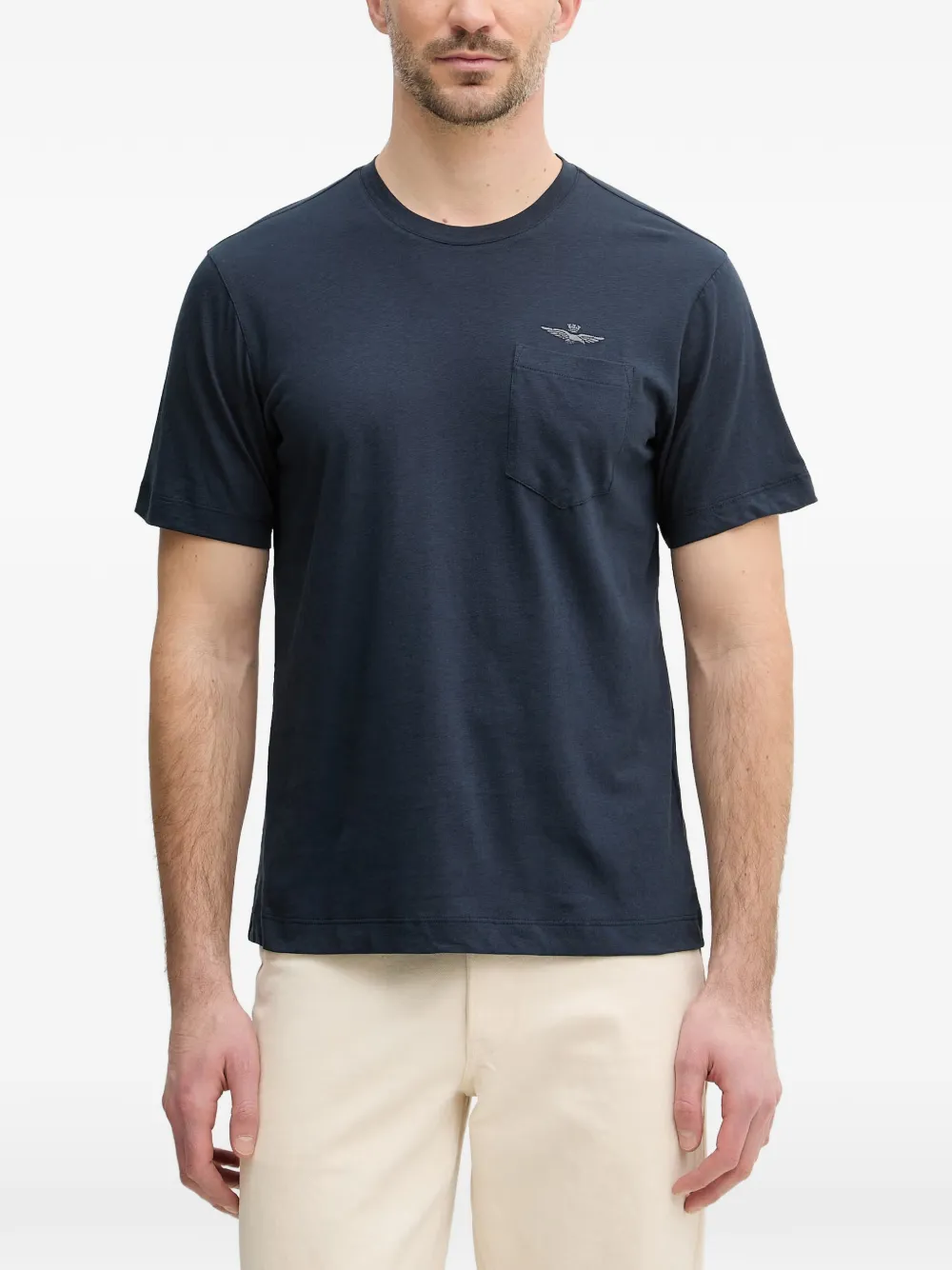 Aeronautica Militare T-shirt con logo ricamato e tasca - Blu