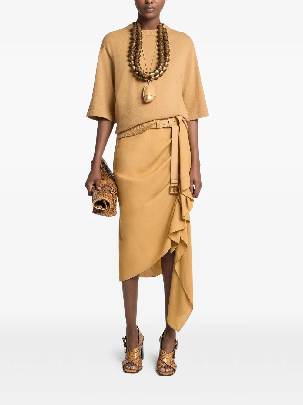  Michael Kors Collection Cascade Ruffled Midi Skirt - Neutrals 
