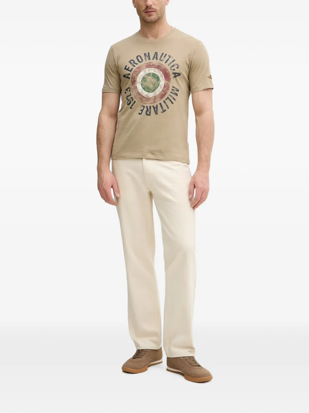 Aeronautica Militare T-shirt met geborduurd logo Beige