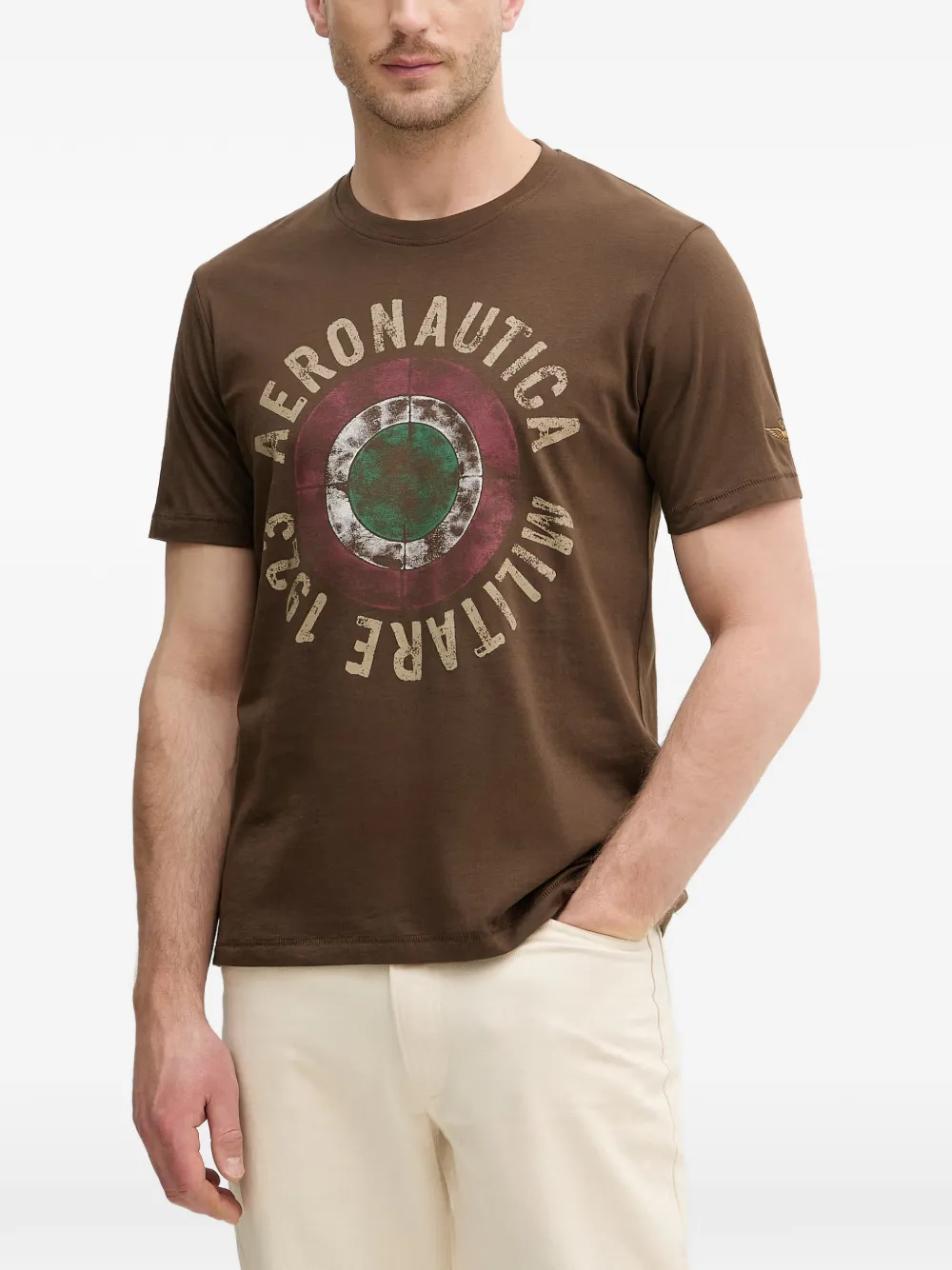Aeronautica Militare T-shirt in cotone con logo - Marrone