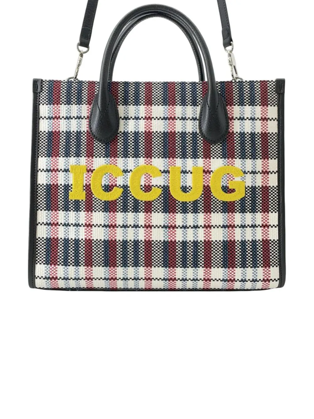 Gucci Pre-Owned 2000-2015 Freya Hartas Canvas ICCUG Logo Embroidered Plaid Tote satchel - Marrone