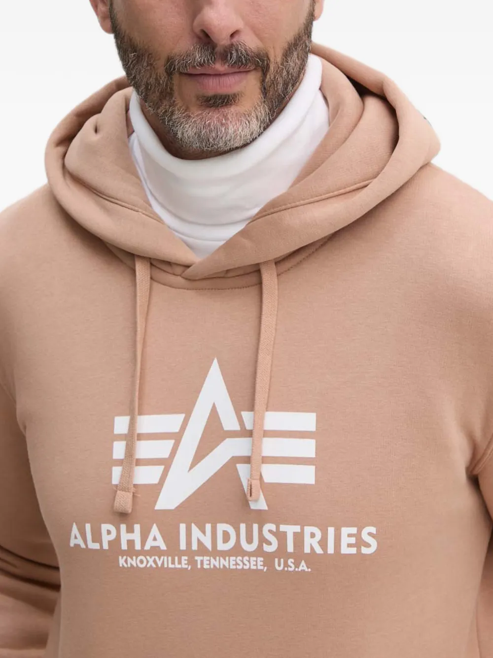 Alpha Industries logo-print drawstring hoodie Beige