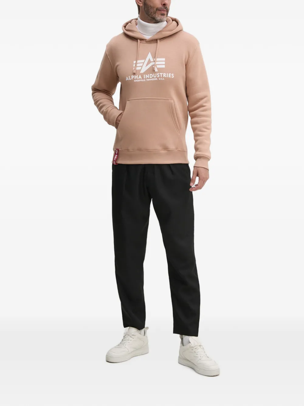 Alpha Industries logo-print drawstring hoodie Beige