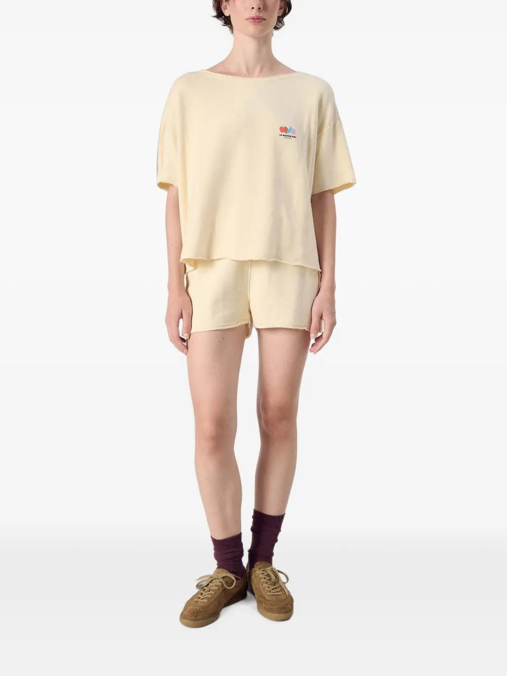 American Vintage Mini-shorts met gerafelde afwerking Beige