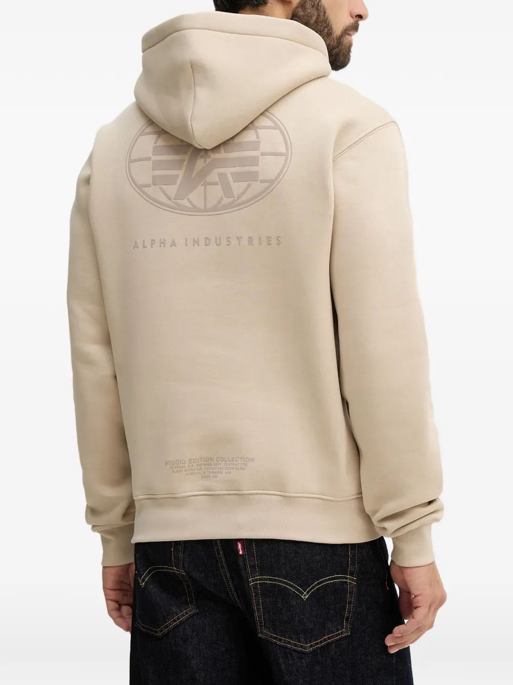 Alpha Industries Hoodie met buidelzak en logo Beige