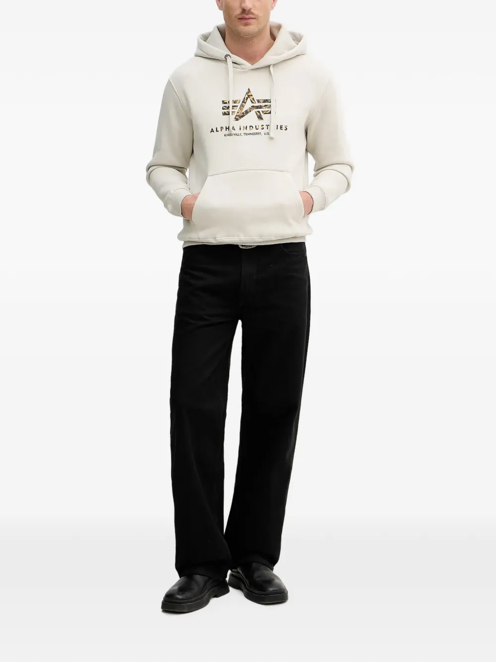 Alpha Industries Hoodie met logoprint en trekkoord Beige
