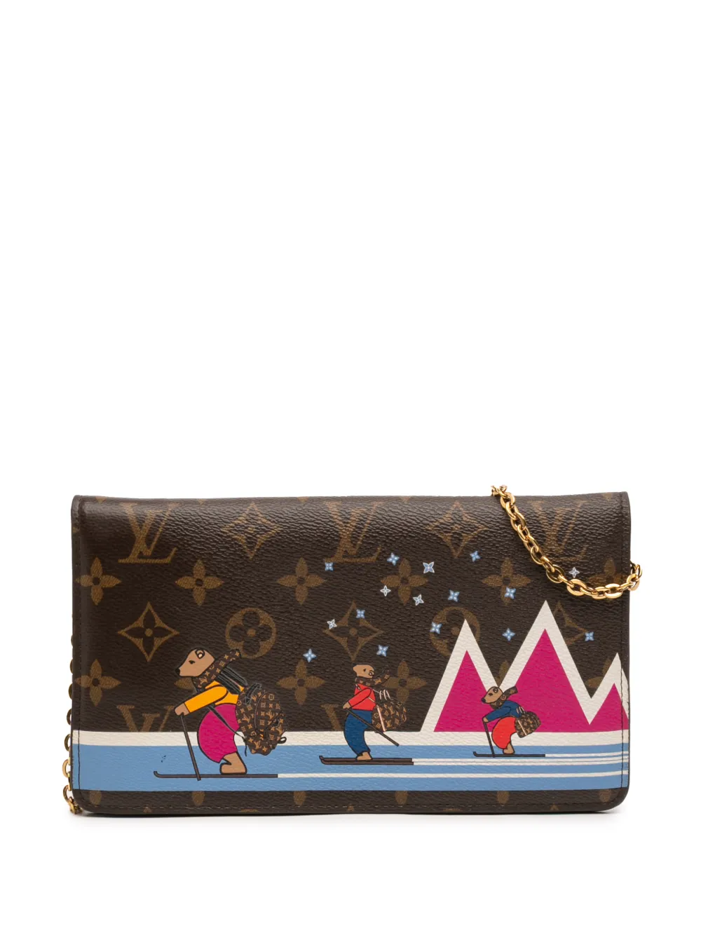 Louis Vuitton Pre-Owned 2018 Monogram Christmas Animation Bears on Skis Pochette Weekend Chain Wallet crossbody bag - Marrone