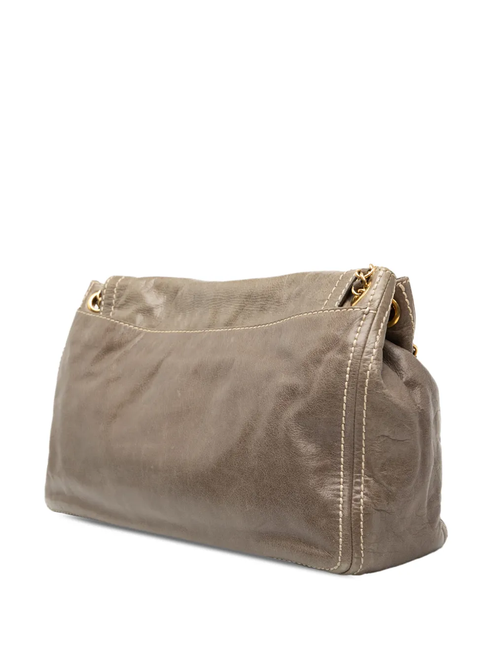 Prada Pre-owned 2000-2013 Vitello Shine Push Lock Flap Shoulder Bag in Brown, view 3